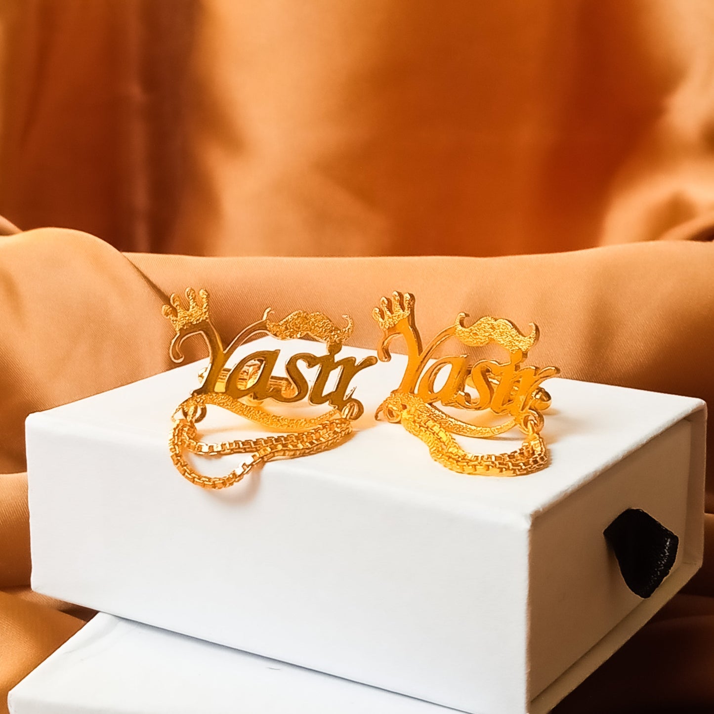 Customized Classic Mustache with Chain Cufflinks Pair For Men