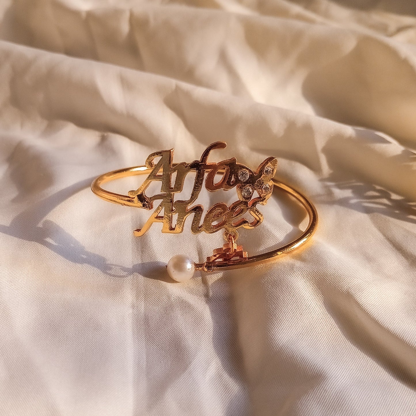 Personalized Pearl Butterfly Name Bangle