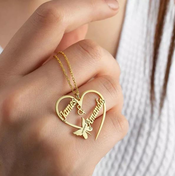 Heart and butterfly name necklac